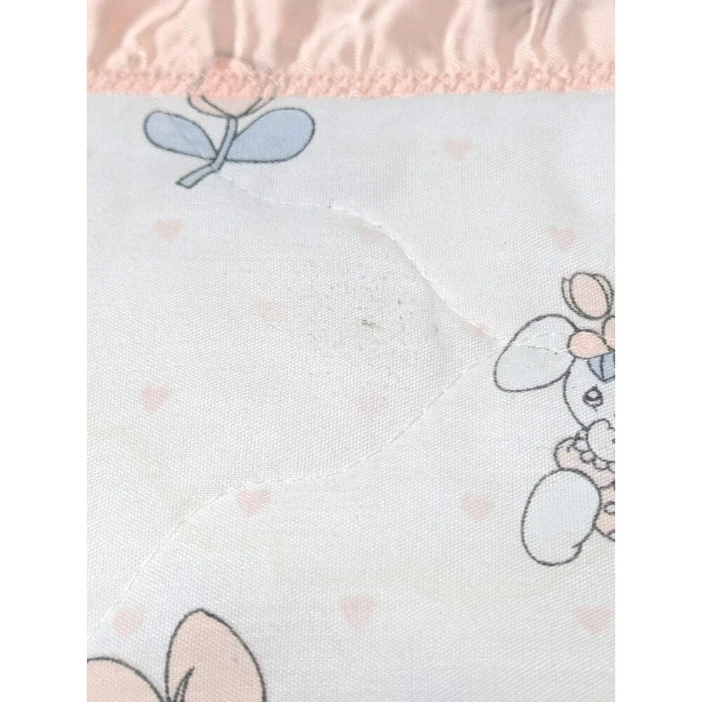Precious Moments Handmade Baby Girl Blanket Quilt Pink Edge Vintage